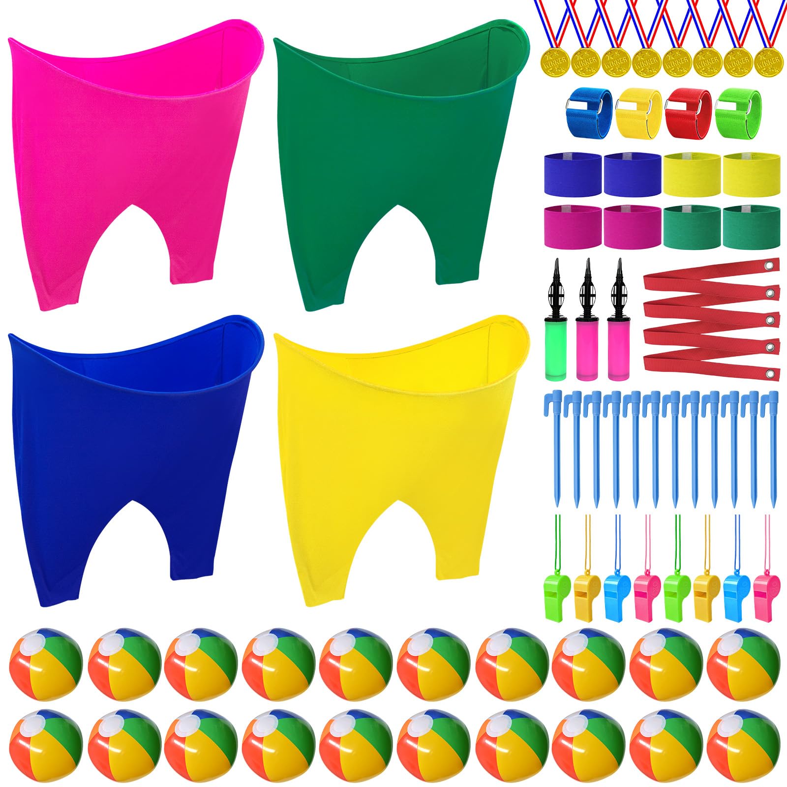 Jsngbse front view of full 71-piece granny pants party kit, easy group play