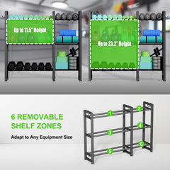 JSNW adjustable shelf detail showing flexible height storage for rollers and balls