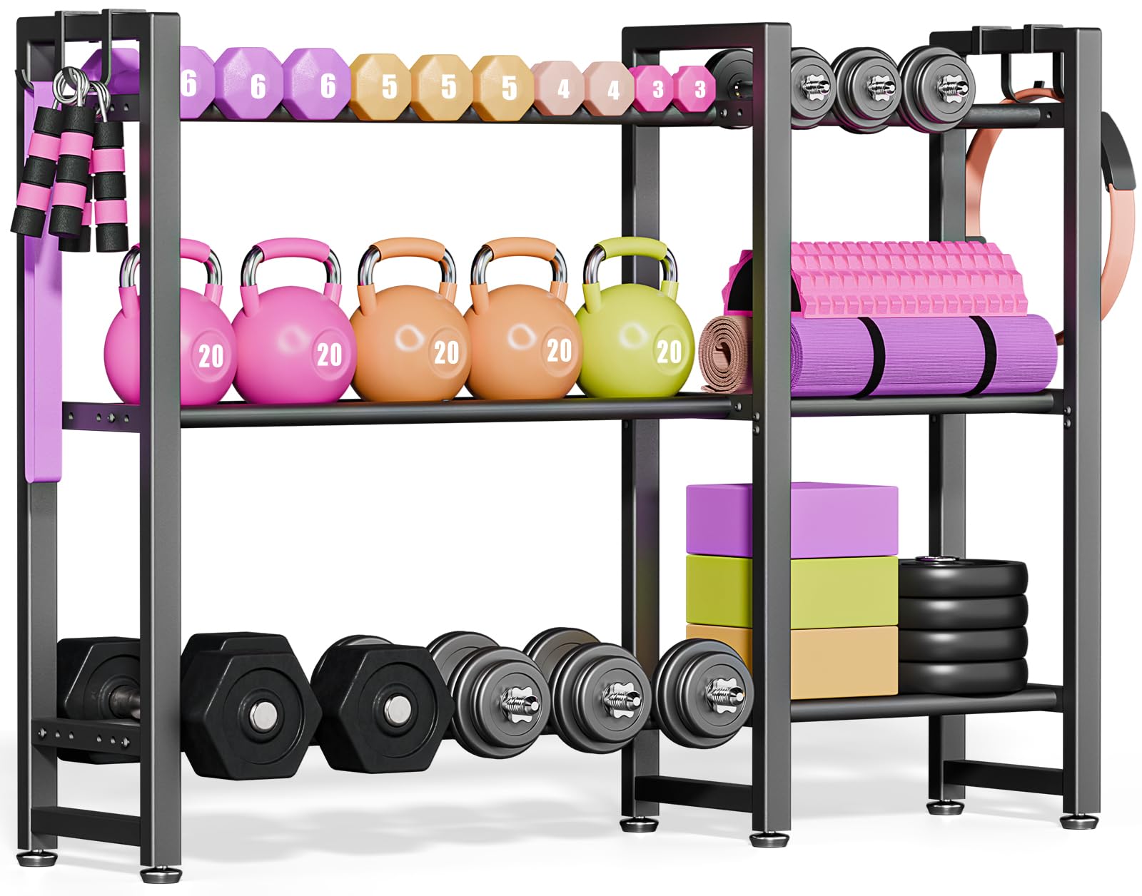 JSNW front view of full rack showing organized weight storage and heavy-duty capacity