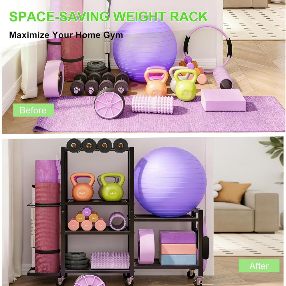 JSNW rack in a home gym setting illustrating tidy, functional workout space