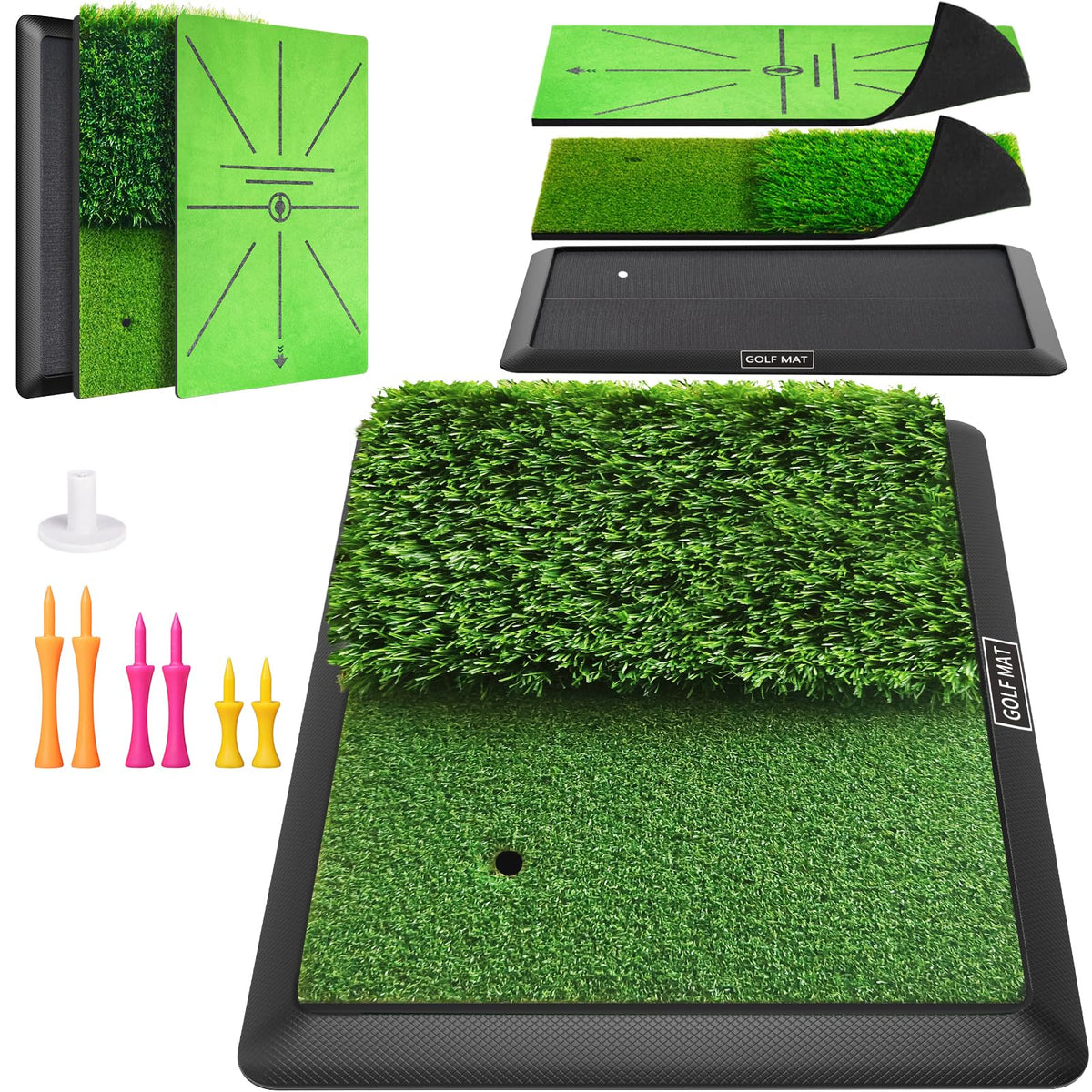 Jspotib front view of golf mat showing realistic turf and hitting area for accurate practice