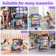 Jsskeeim side hooks holding yoga mats and rollers for instant access