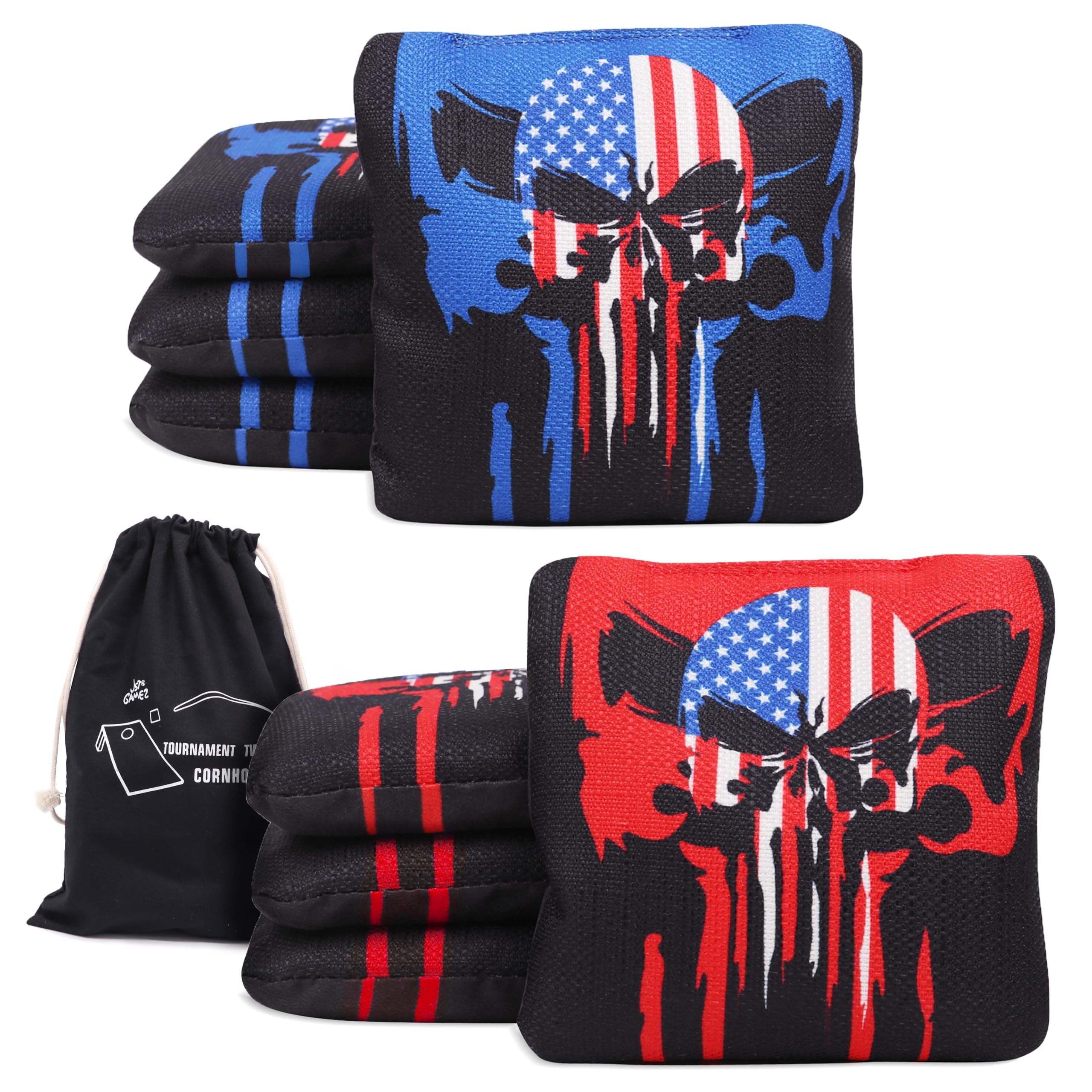 JST GAMEZ front view of eight regulation cornhole bags, ready to play