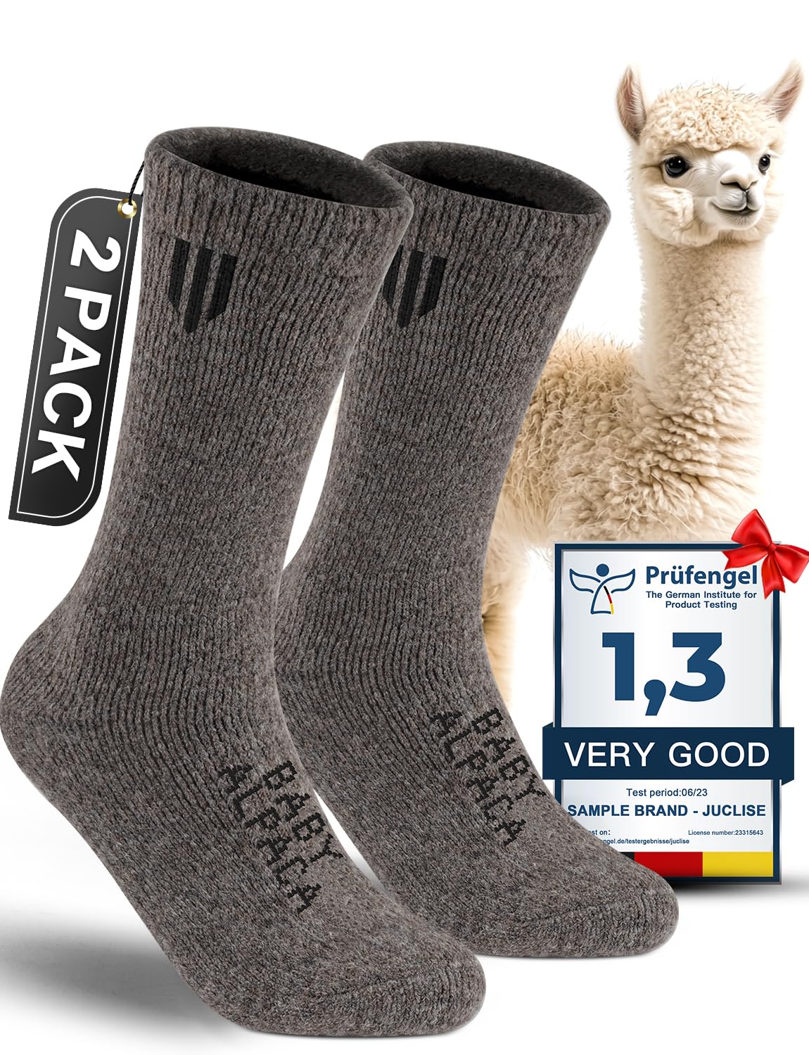 Juclise front view of dark camel crew socks showing color and length, versatile warmth