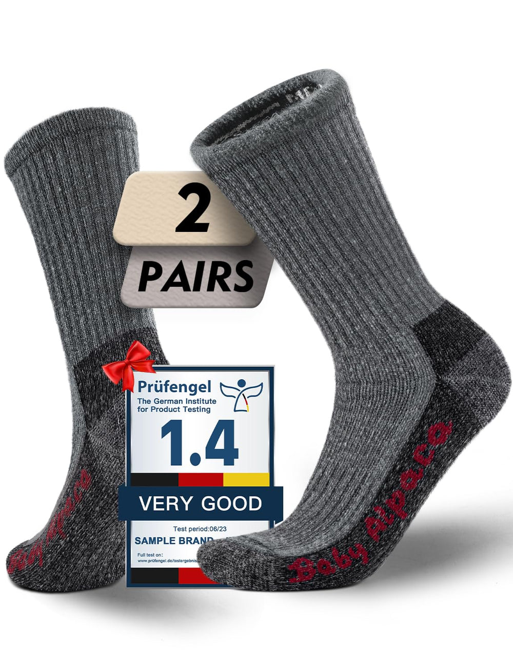 Juclise front view showing dark gray heavyweight alpine hiking socks and durable construction
