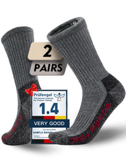 Juclise front view showing dark gray heavyweight alpine hiking socks and durable construction