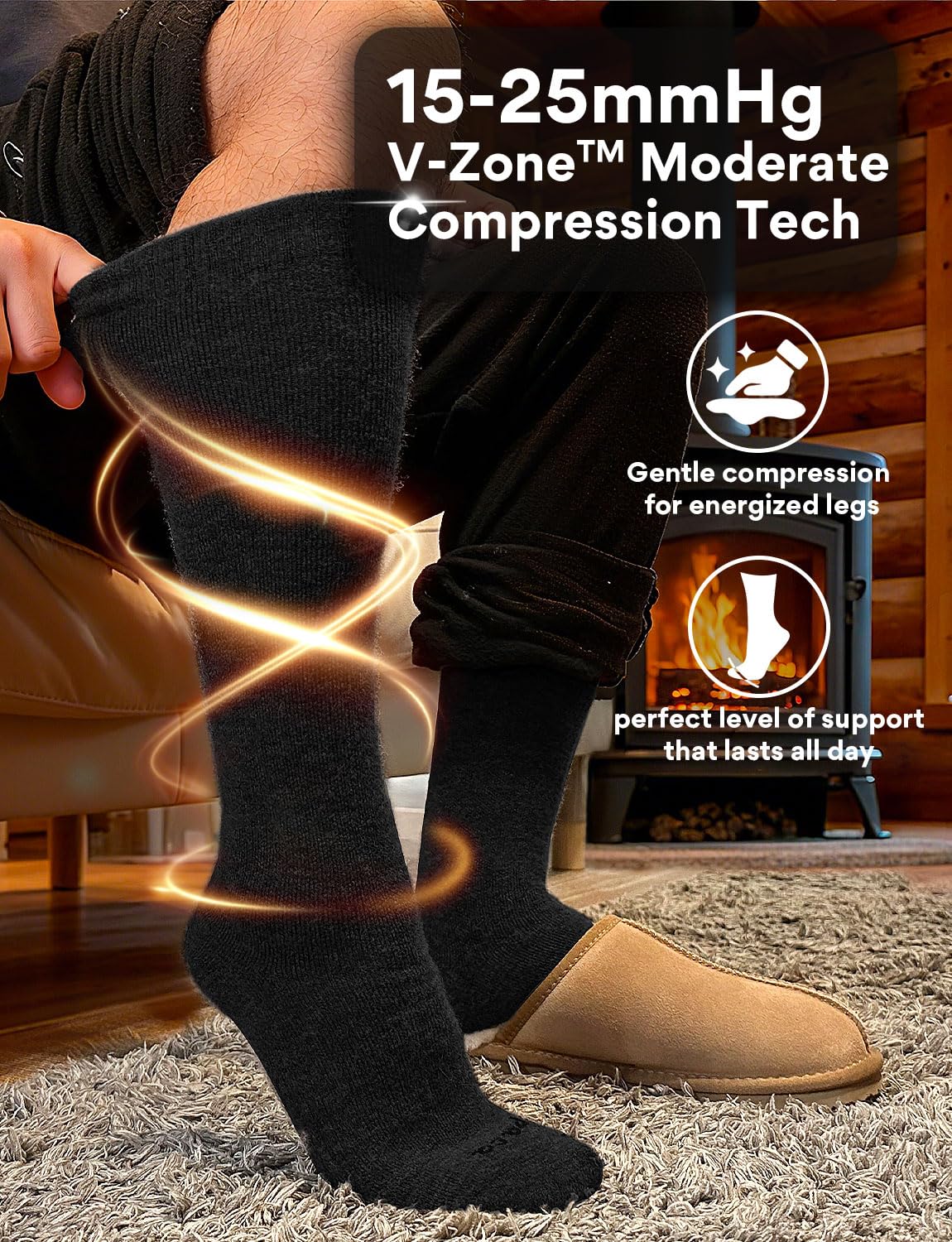 Juclise socks worn hiking outdoors demonstrating insulation and support