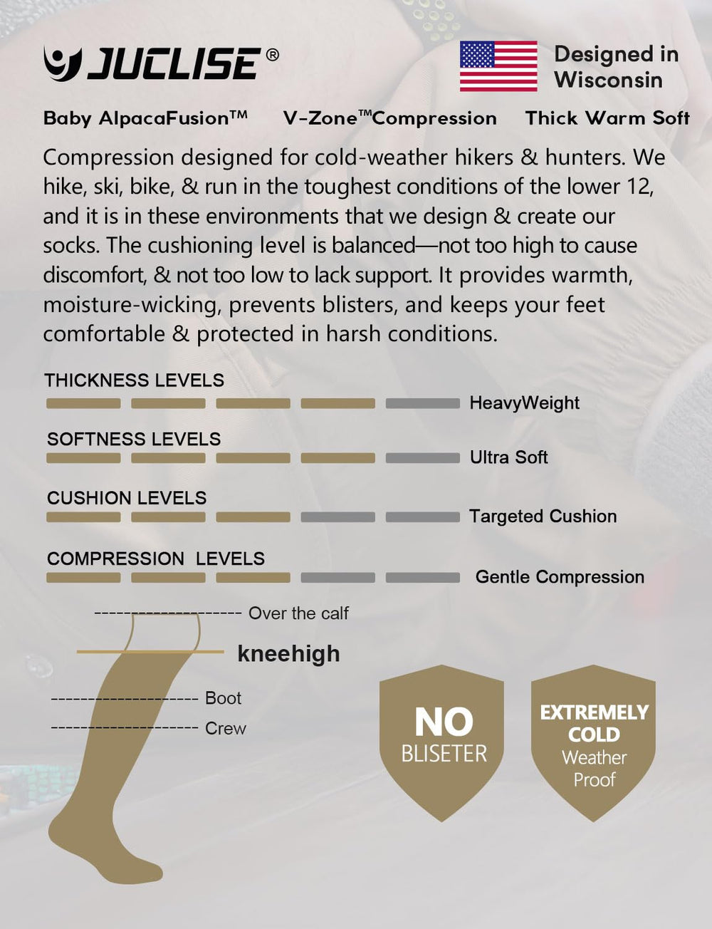 Juclise label close-up showing fiber blend and care benefits