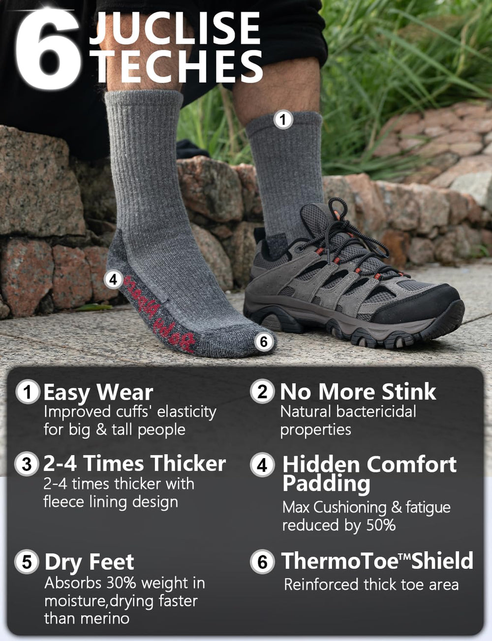 Juclise reinforced footbed padding close-up providing shock absorption benefit