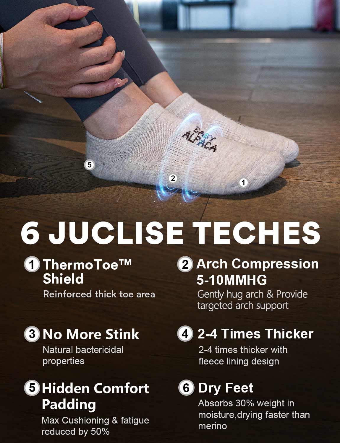 Juclise sock next to a ruler showing size and slim low-cut scale