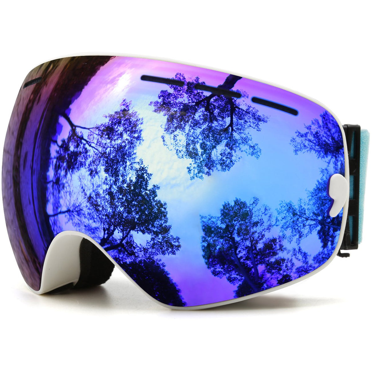 JULI Eyewear front view showing blue goggles and clear design for visibility