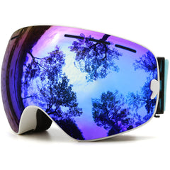 JULI Eyewear front view showing blue goggles and clear design for visibility