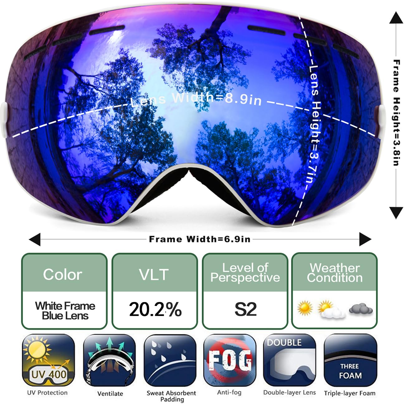 JULI Eyewear close-up of spherical lens highlighting anti-fog benefit