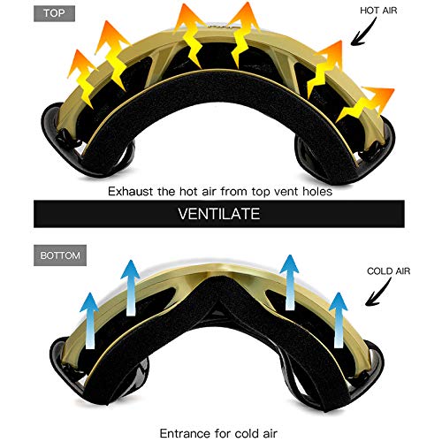 JULI gold goggles worn by skier on slope showing stability and clear vision benefit performance