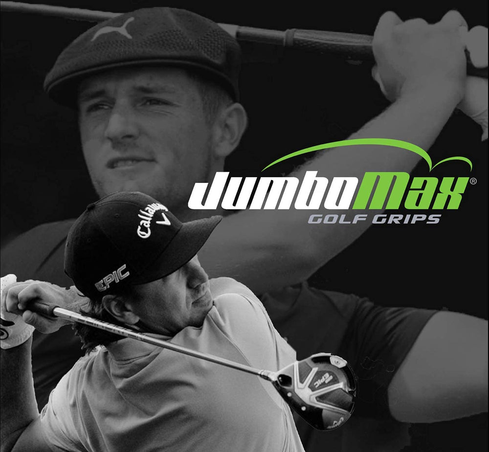 Golfer using JumboMax STR8 Tech on practice green demonstrating steadier stroke benefit