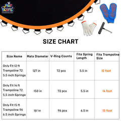Jump Tastic Trampoline full flat mat laid out, showing hole pattern and 72 V-rings