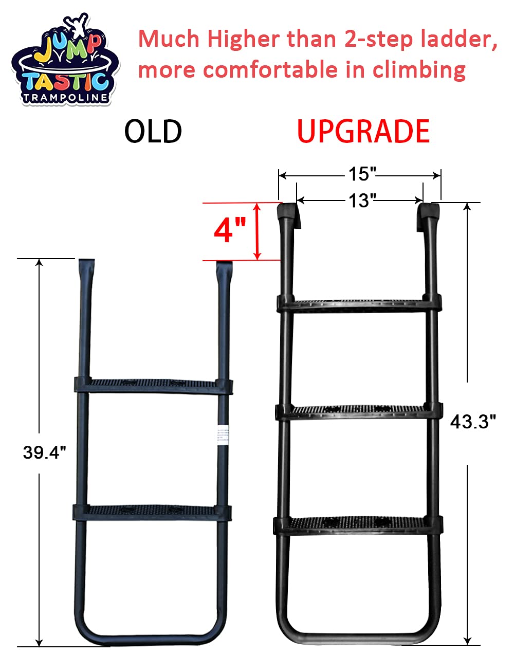 Jump Tastic Trampoline side profile showing ladder height and step spacing