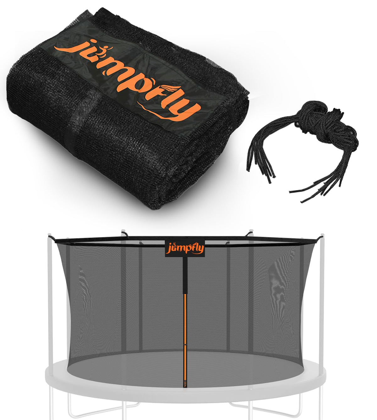 jumpfly front packaging showing 14FT replacement net and included straps for easy identification and purchase