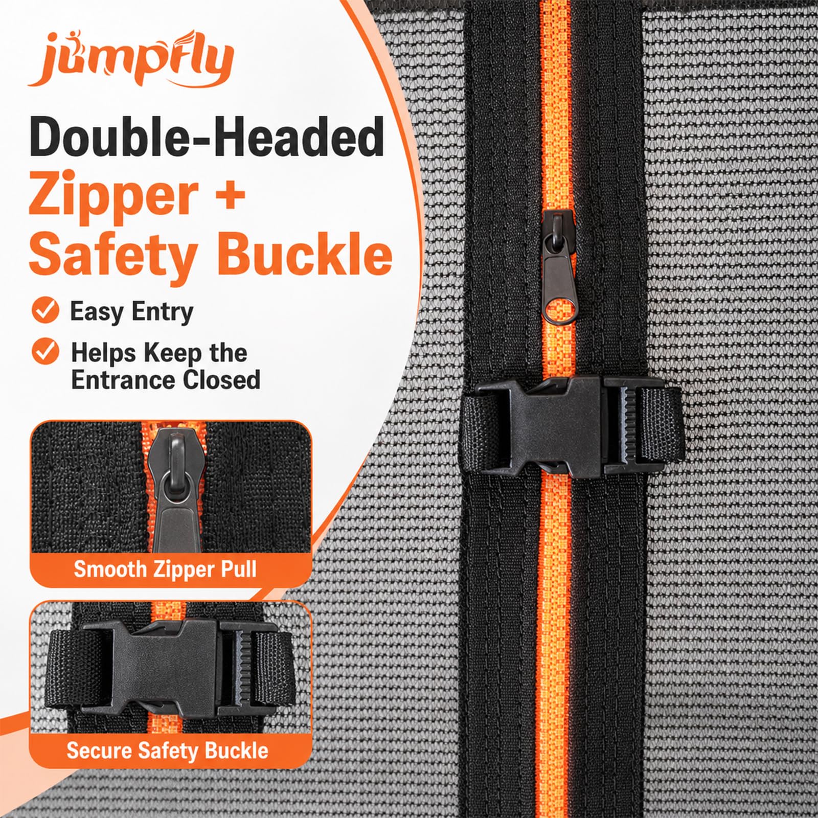 jumpfly installed on a round trampoline side view demonstrating proper fit and improved safety