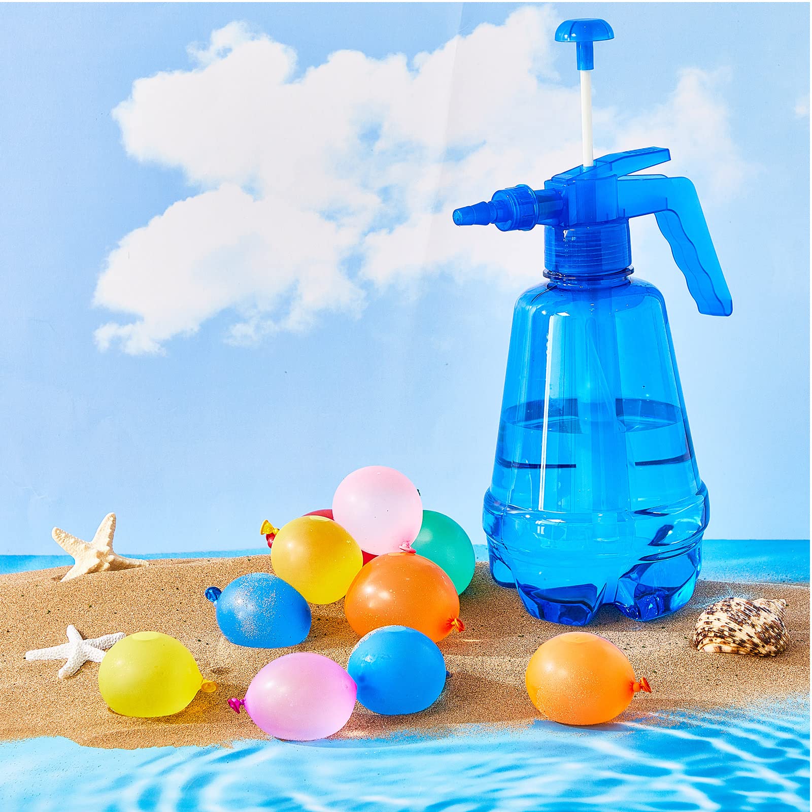 Junkin pumps and balloons in outdoor poolside setting, convenient group play