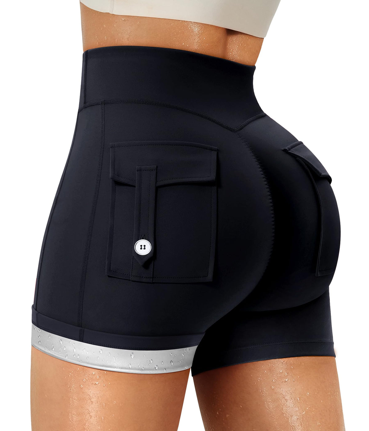 Junlan front view showing high waist and sleek black fit for secure support