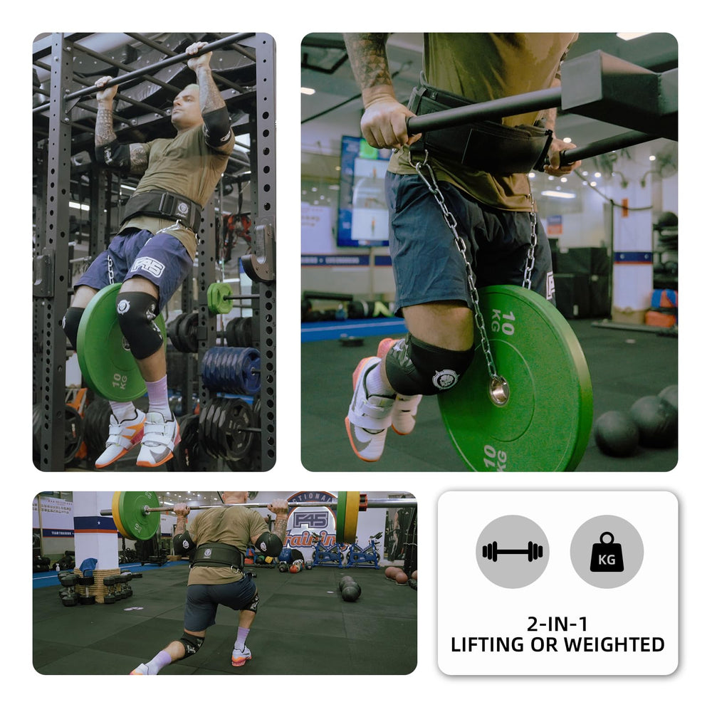 Jupiter belt worn for weighted pull-up illustrating safe added resistance