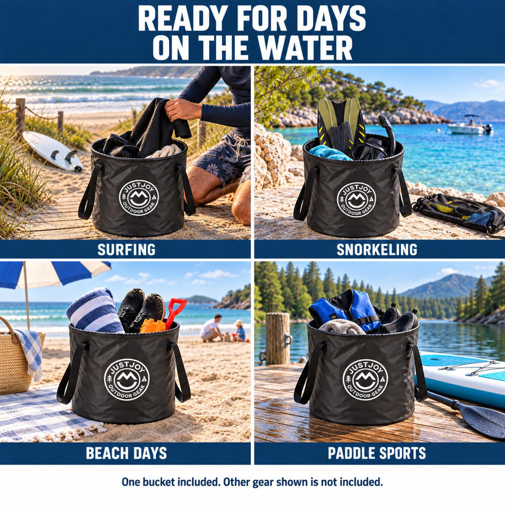 JUSTJOY in a camper beach setup illustrating convenient travel use