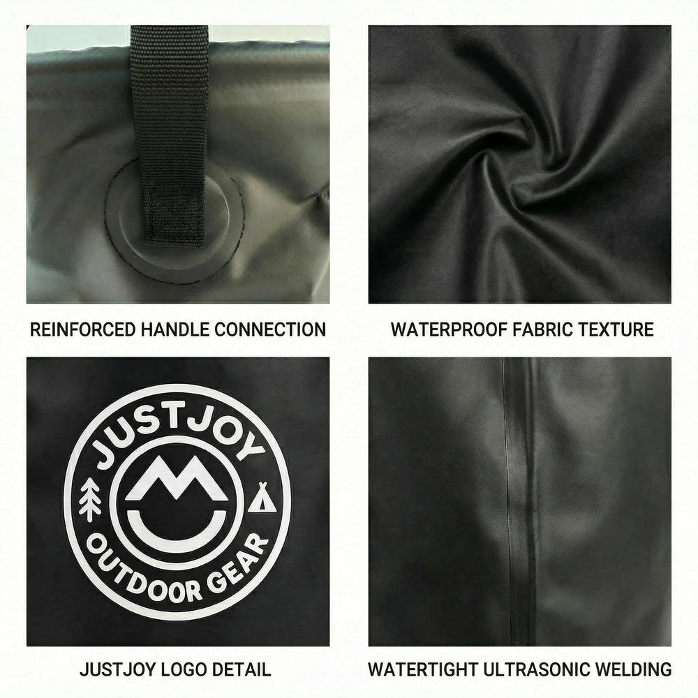 JUSTJOY next to surfboard showing scale and beach-ready portability