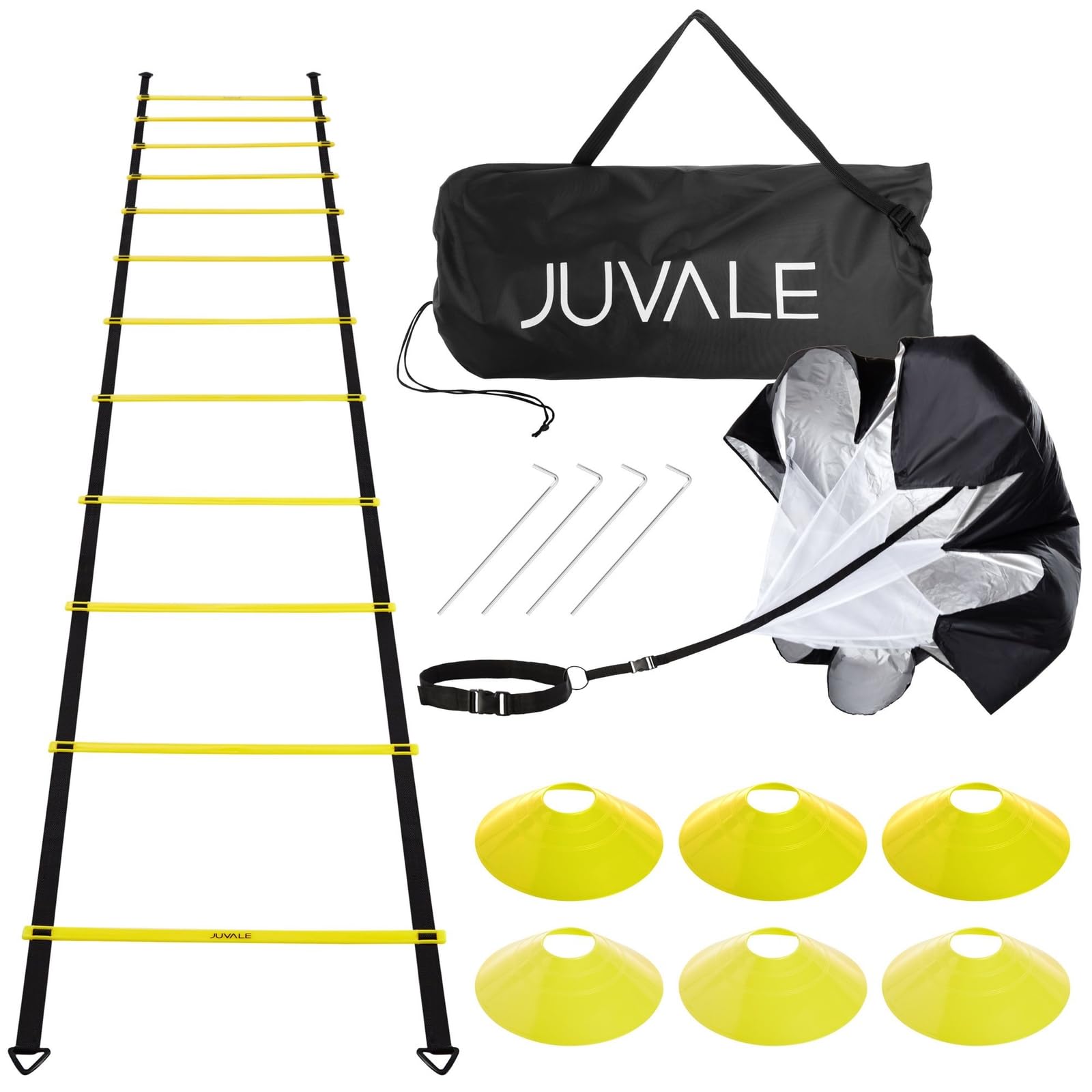 Juvale front packaging showing full agility ladder kit and contents for easy identification