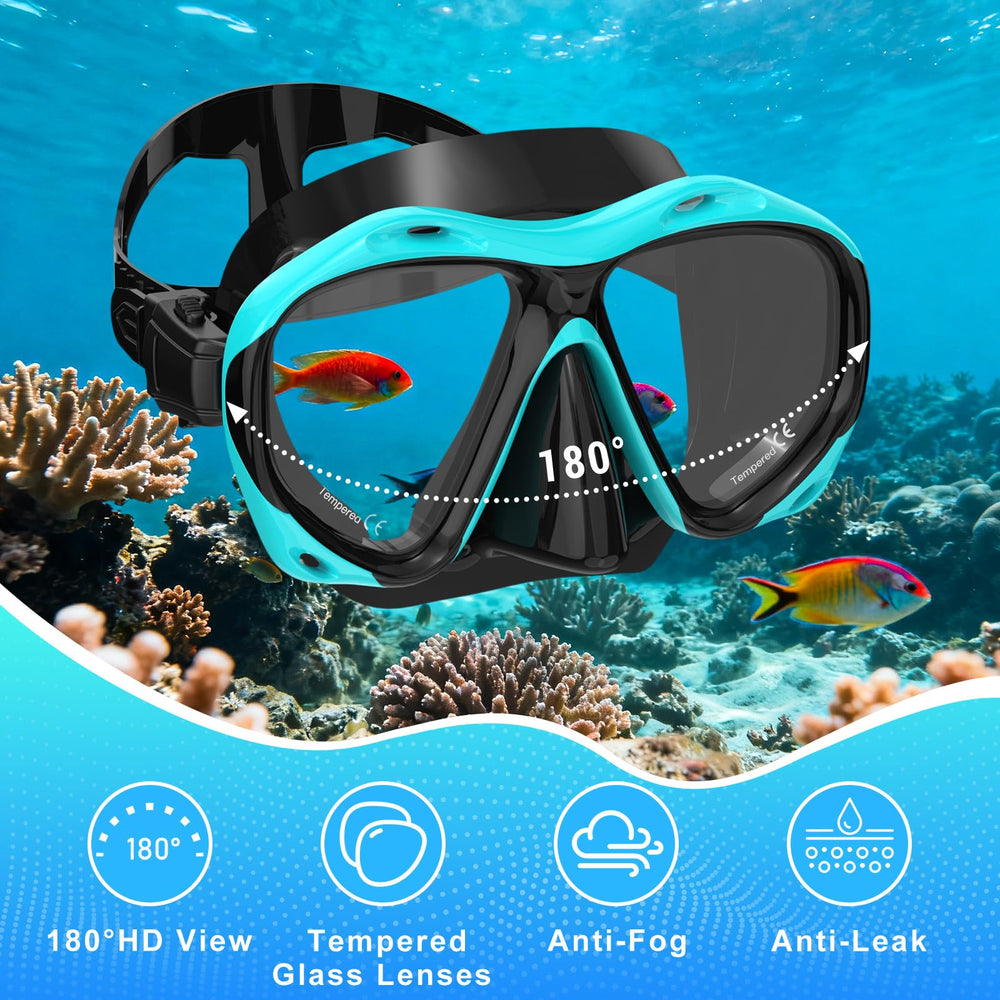 Jwintee mask closeup tempered glass showing wide view and anti-fog clarity