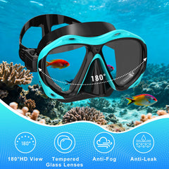 Jwintee mask closeup tempered glass showing wide view and anti-fog clarity