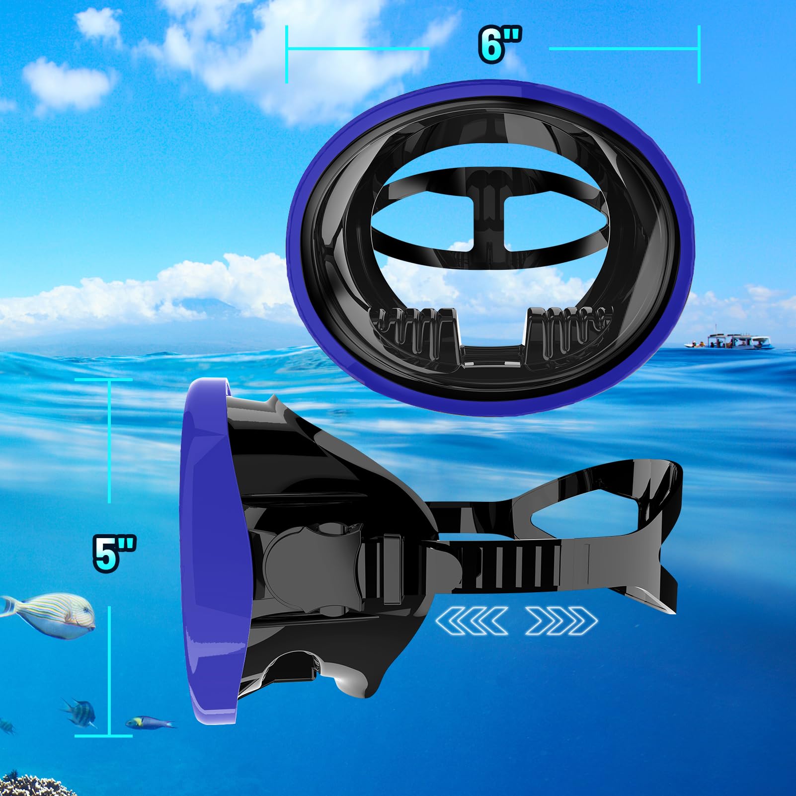Jwintee mask in use while freediving offering wide underwater view