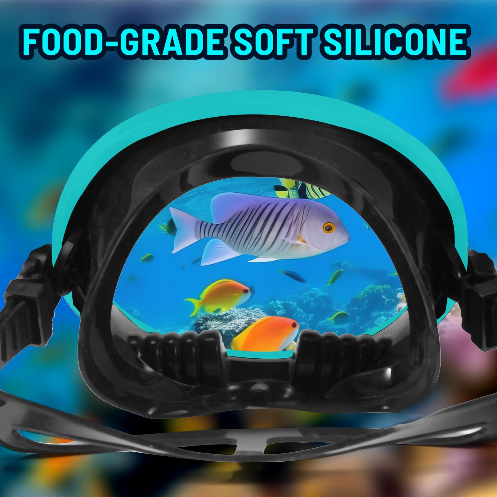Jwintee mask worn while snorkeling showing unobstructed vision benefit
