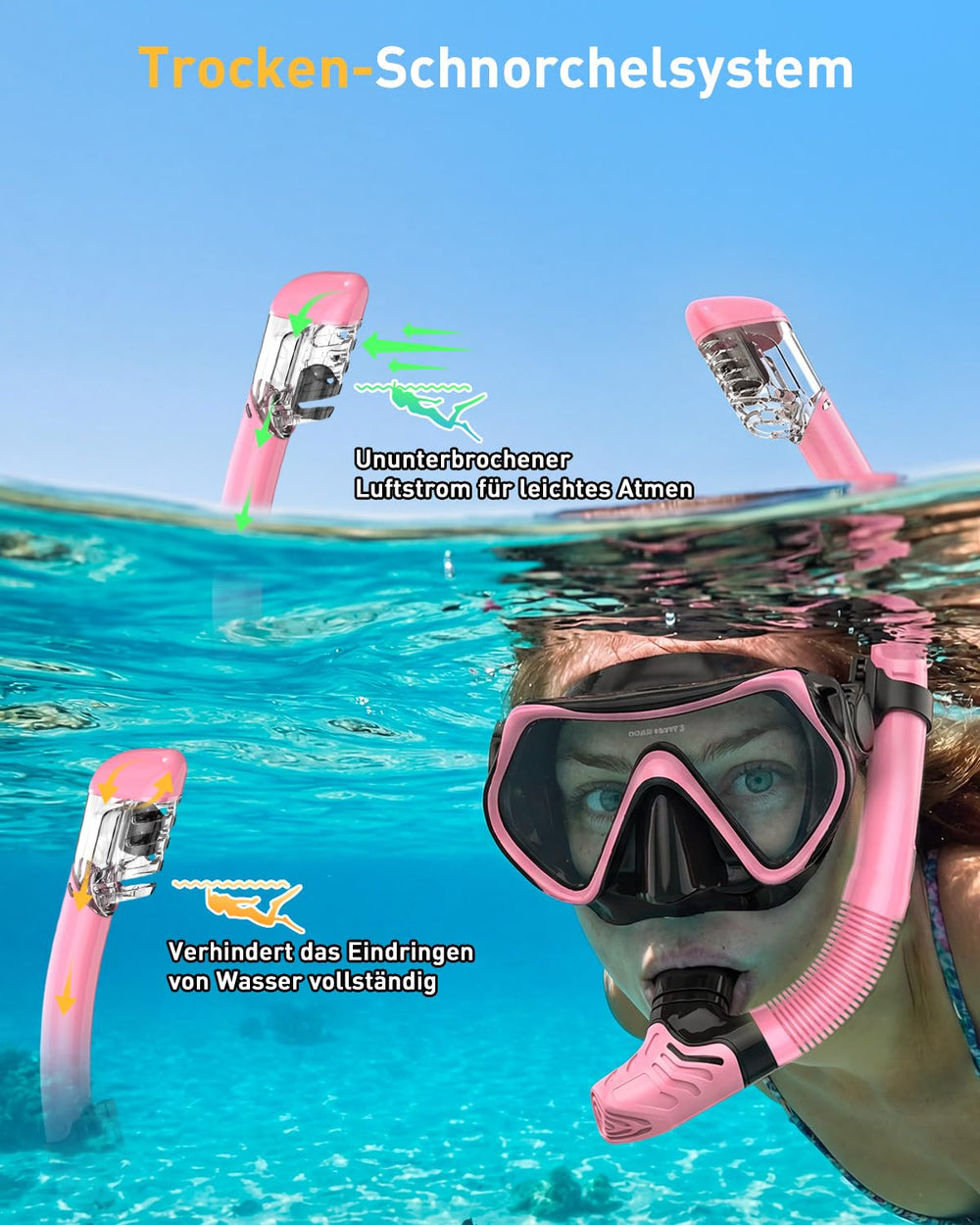 Jwintee mask worn underwater showing wide 180-degree view benefit