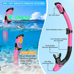 Jwintee snorkel dry-top valve detail preventing splashes for easier breathing