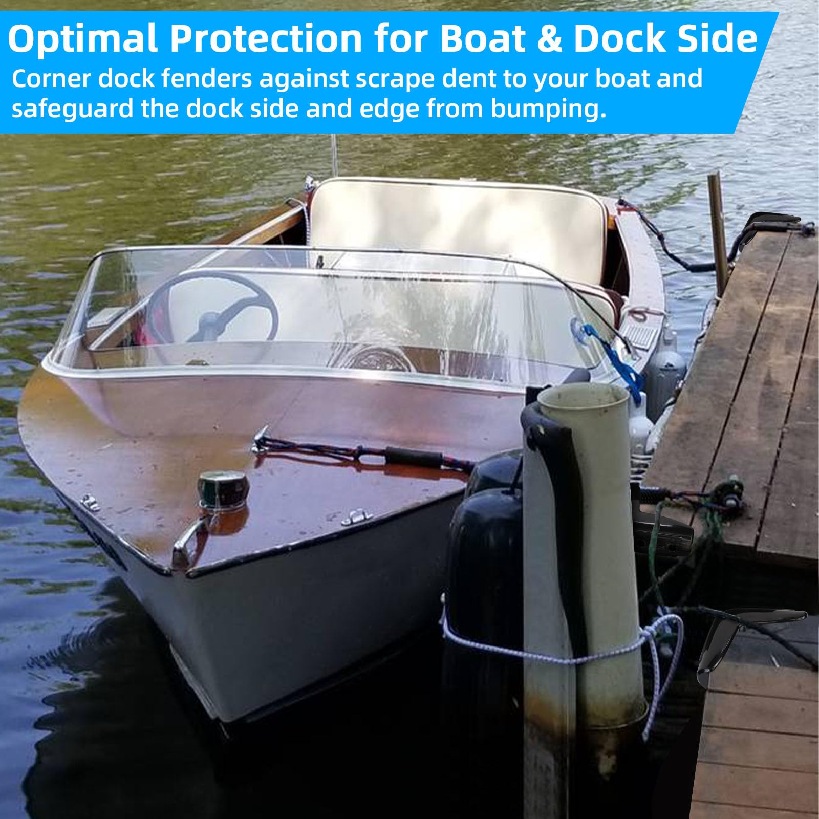 JYINCPED bumper mounted on a wooden dock demonstrating secure installation and hull safety