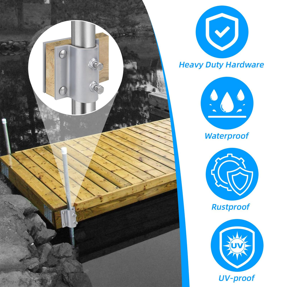 JYINCPED dock bracket installed on wood frame stabilizing a floating dock and reducing movement