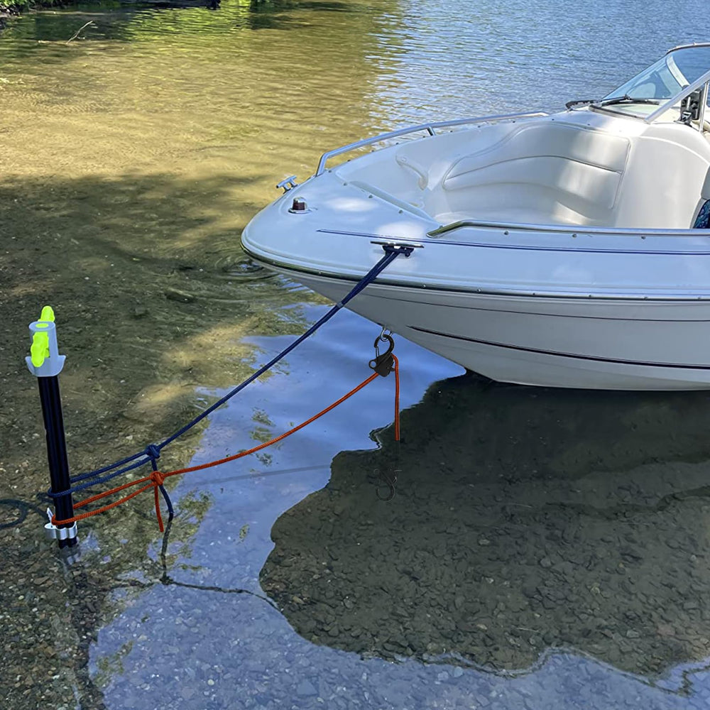 JYINCPED clipped to a sand spike setup highlighting shore anchoring and position control