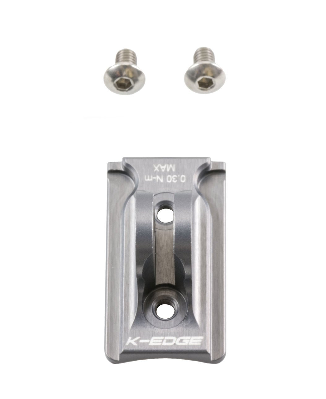 K-Edge adapter front view showing gunmetal finish and clean profile for tidy cockpit