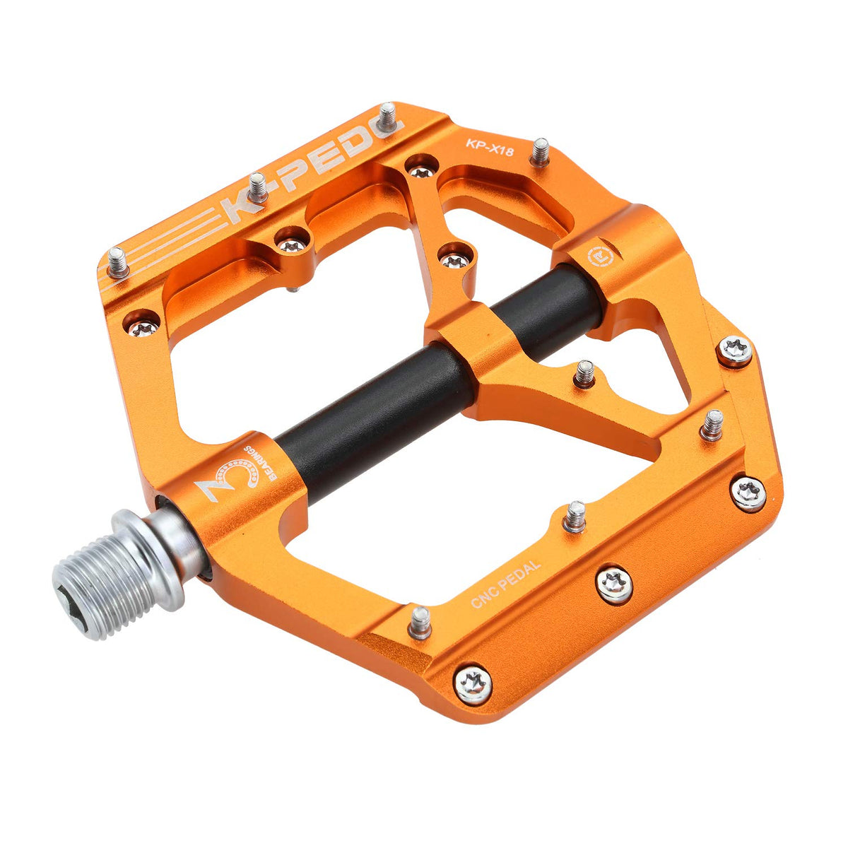 K PEDC front view of wide platform pedal showing stable foot support benefit