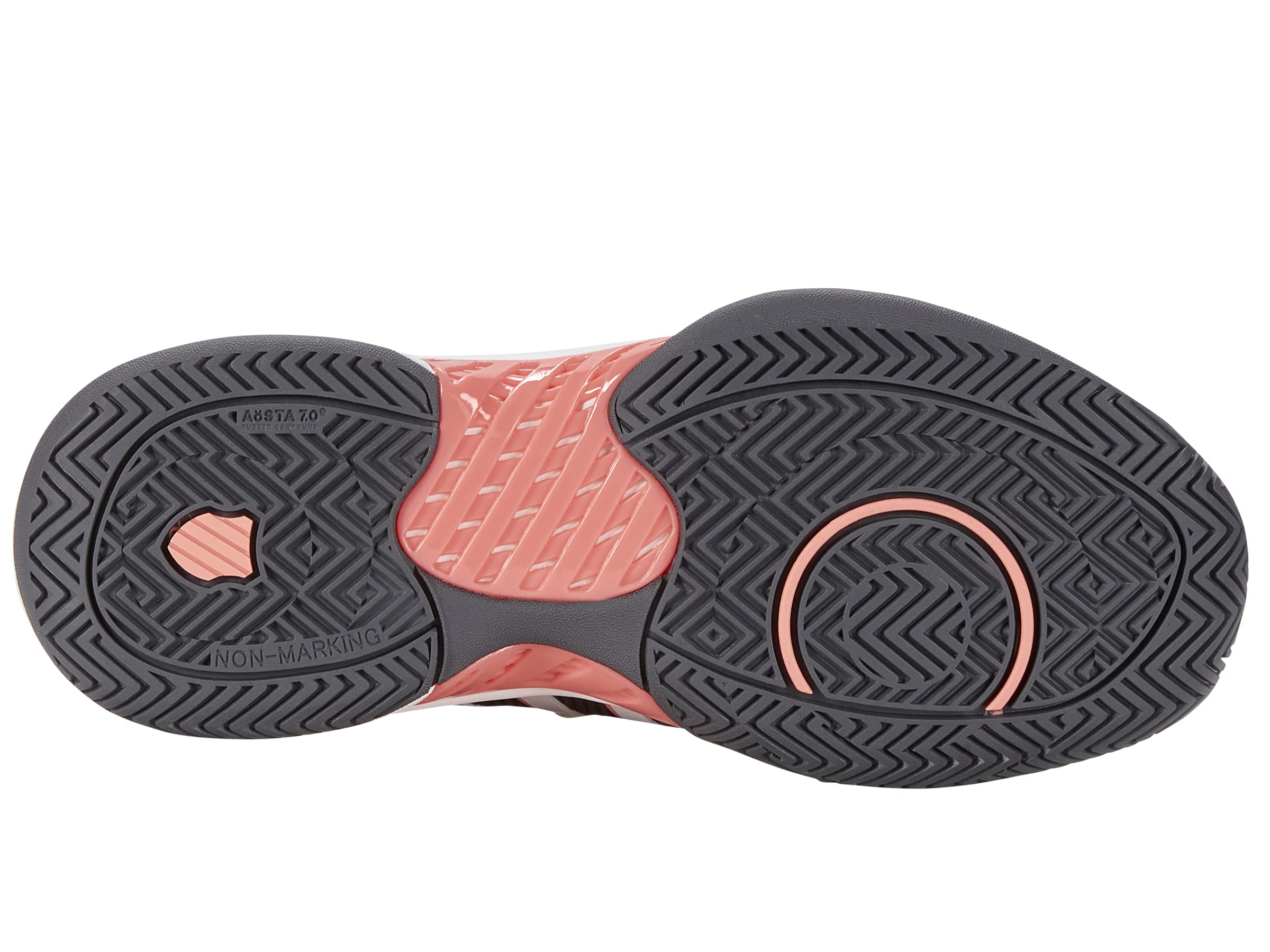 K-Swiss shoe beside ruler showing size 8 scale and recommended half-size-up guidance benefit