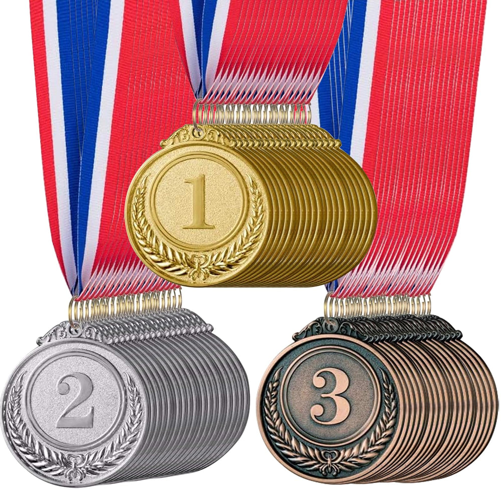 Kabcifea front view of gold silver bronze medals showcasing clear numbering and finish