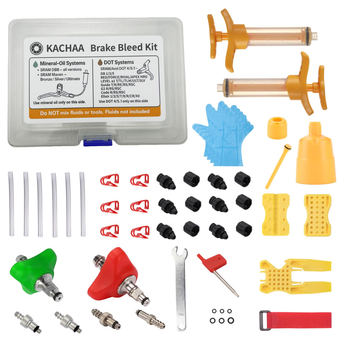 KACHAA front view of full dual-system bleed kit showing organized tools and labels for quick setup