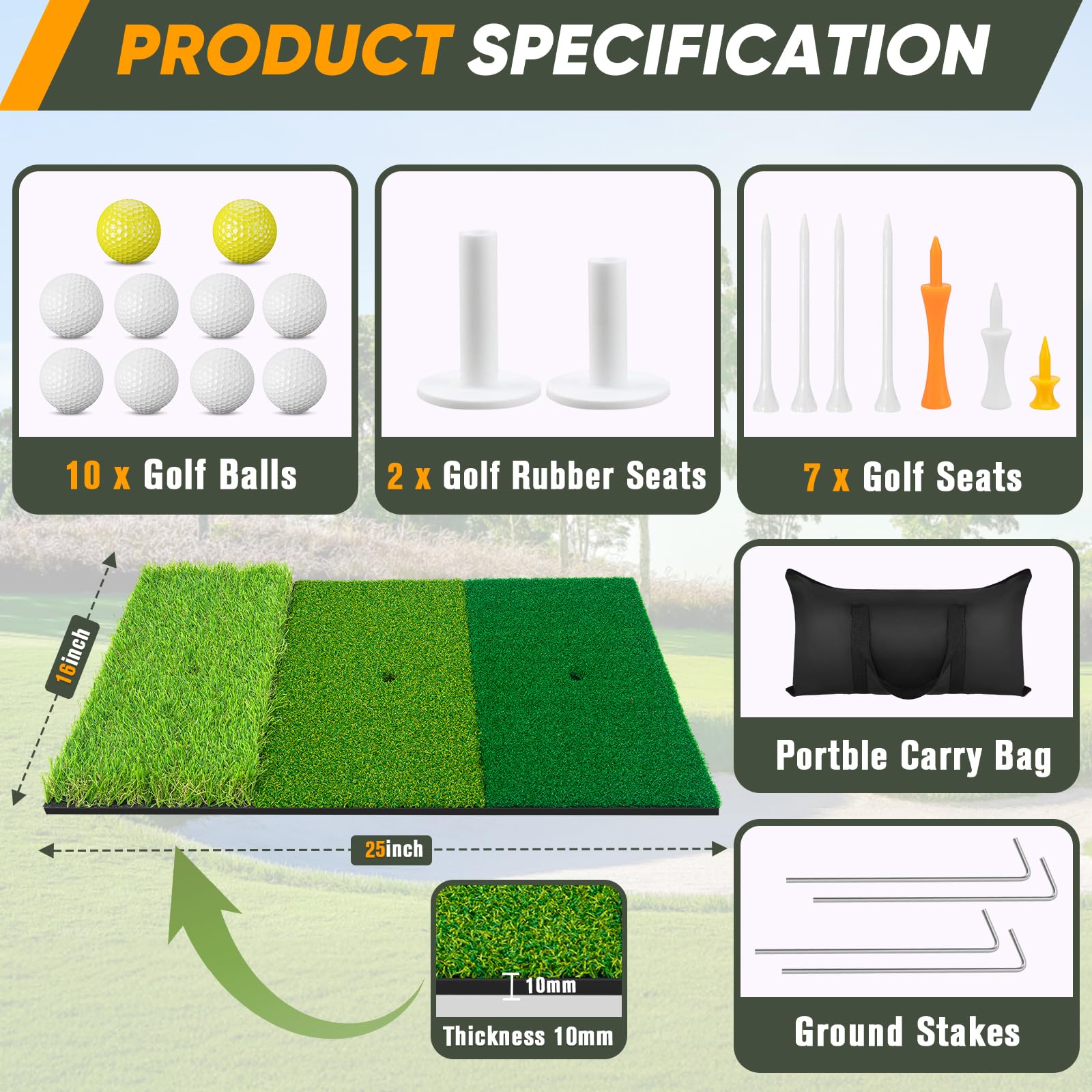 KAKO kit accessories with balls and tees in carry bag for portable practice