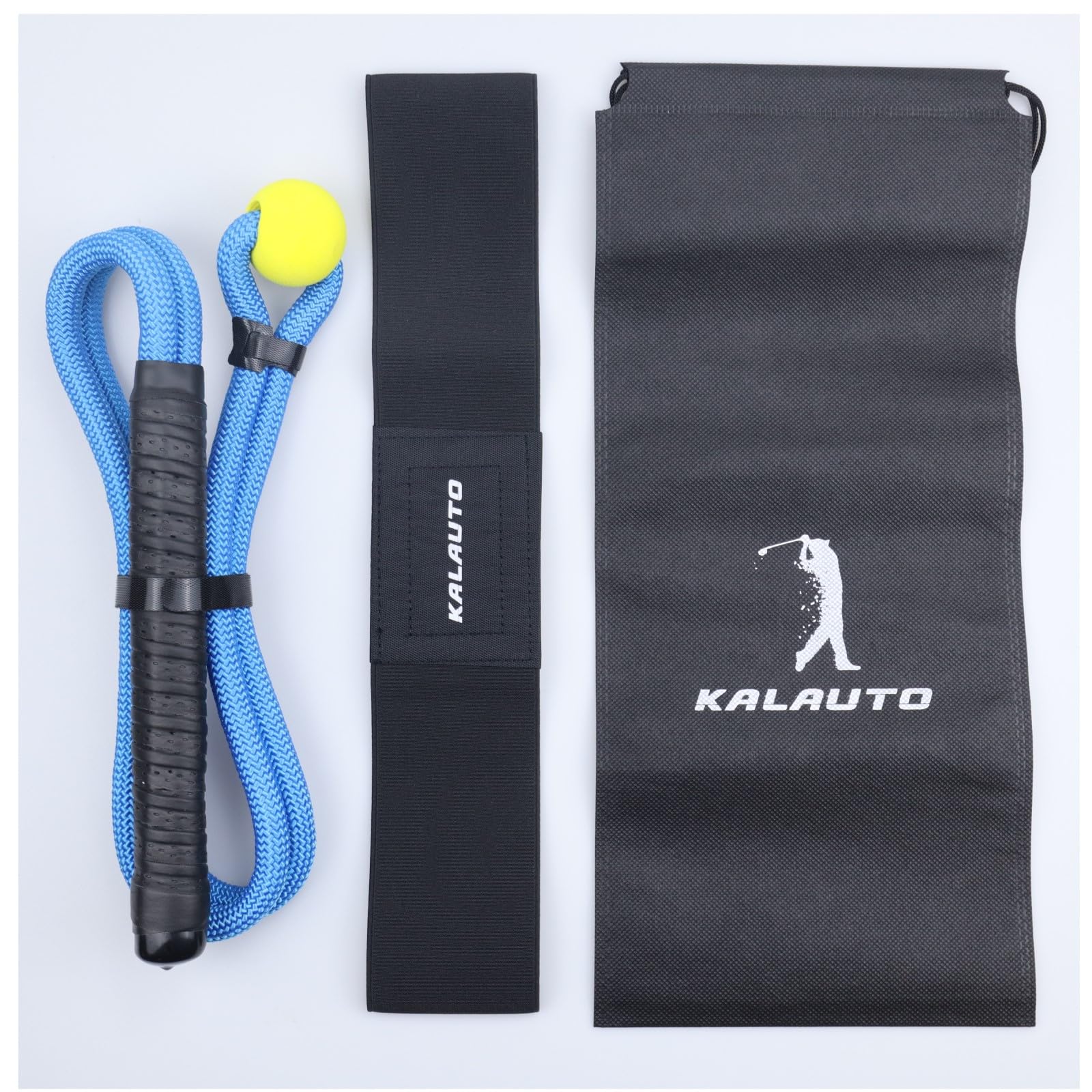KALAUTO size comparison next to a golf club showing compact scale