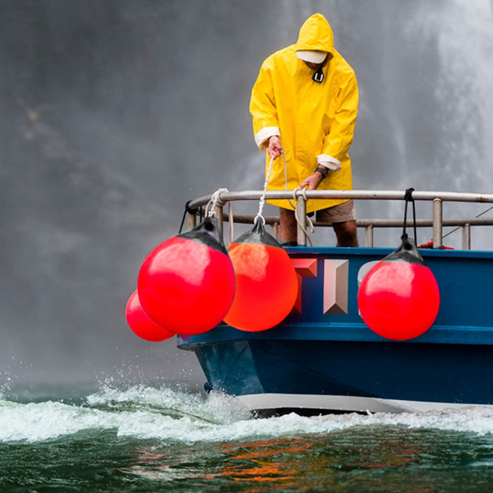Kamehame inflated buoy floating by a dock showing fender protection in use