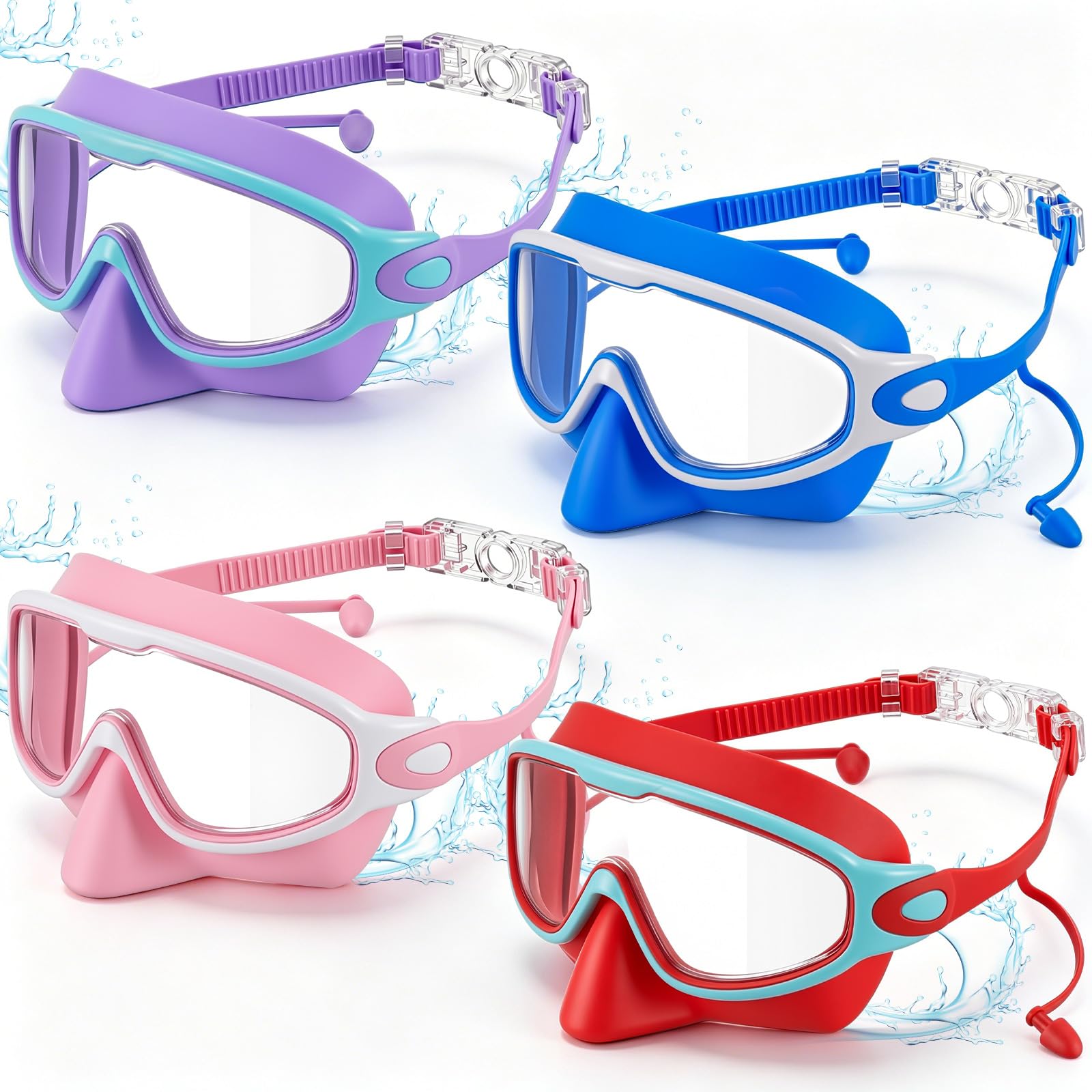 Kanayu front view showing four colored goggles and included accessories for easy selection
