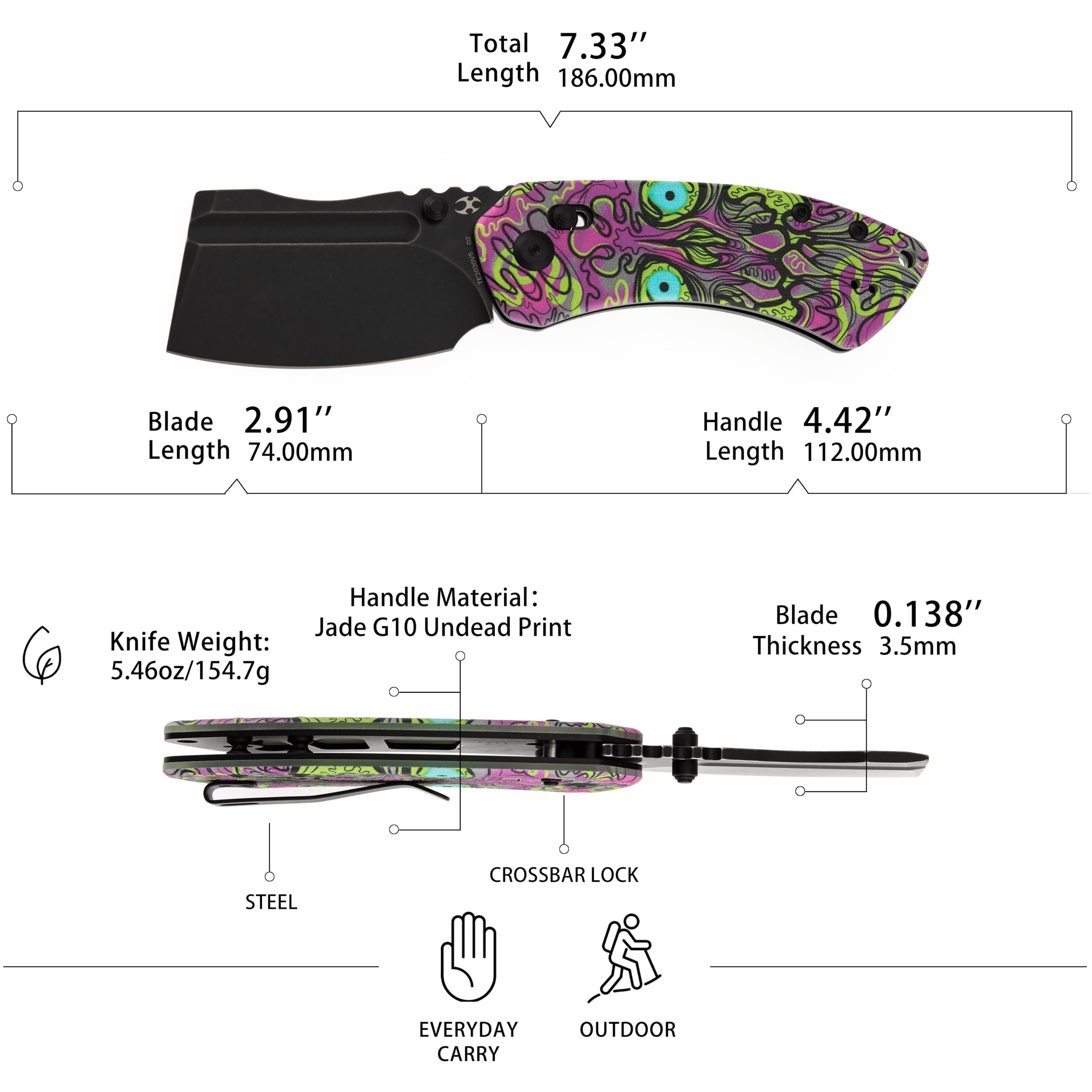 KANSEPT Korvid V blade closeup highlighting D2 steel edge for long-lasting sharpness