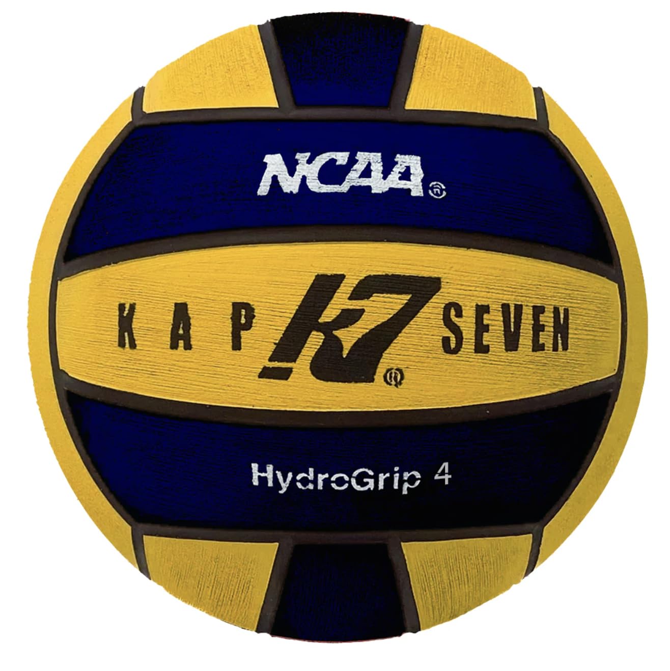 KAP7 HydroGrip Size 4 front view showing yellow navy panels and official NCAA marking for clear identification