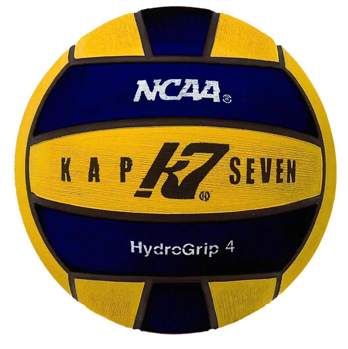 KAP7 HydroGrip Size 4 front view showing yellow navy panels and official NCAA marking for clear identification